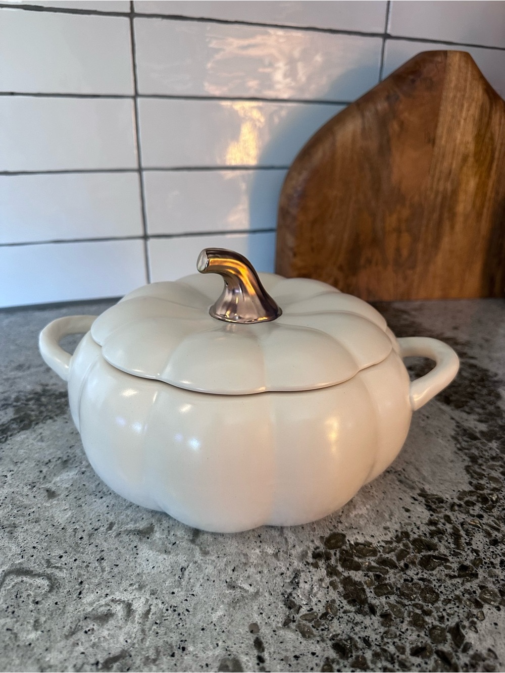Pfaltzgraff 2 QT Ceramic White Pumpkin Casserole Dish Pot Fall Cozy NIB - Picture 2 of 16